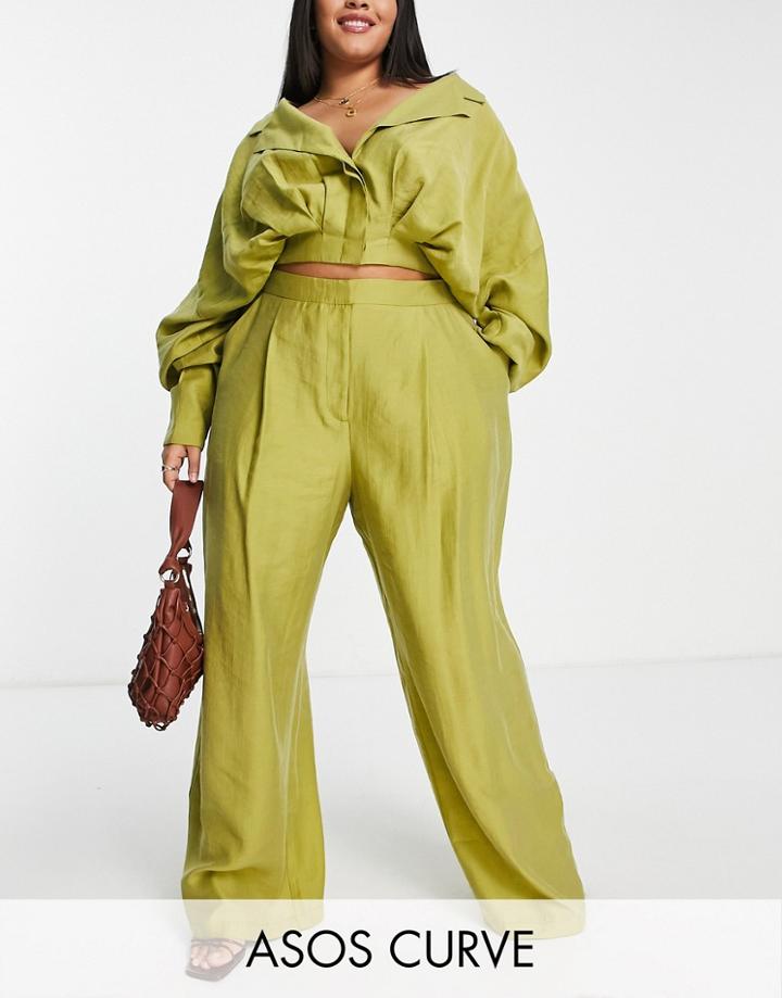 Asos Edition Curve Wide Leg Tencel Pants In Lime Green