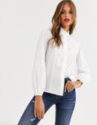 Stradivarius Romantic Shirt With Pearl Detail In White