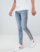River Island Slim Jeans With Side Stripe In Light Wash Blue - Blue