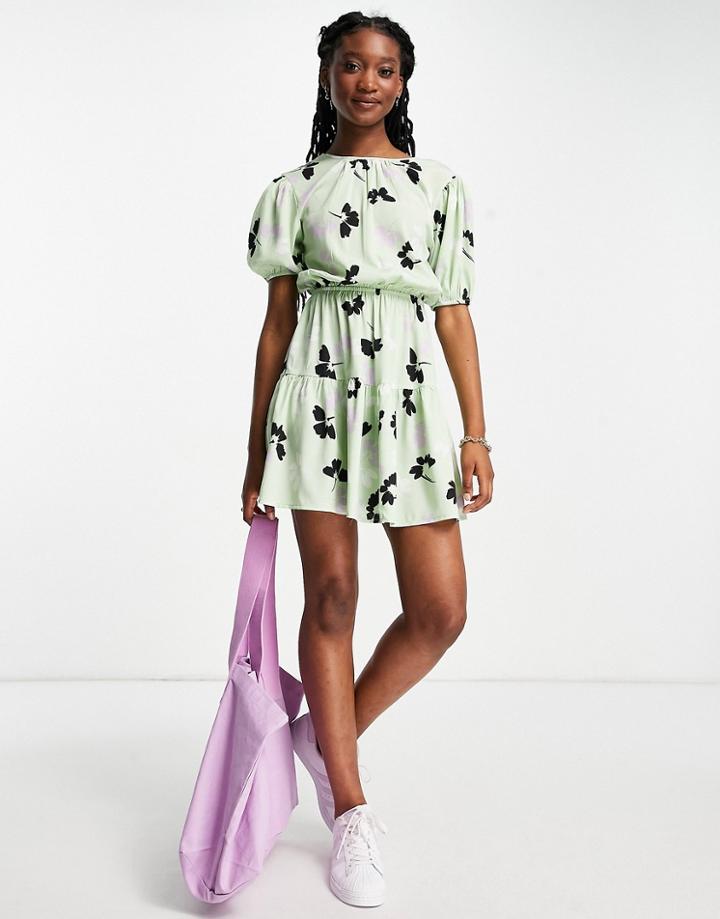 Influence Mini Floral Print Dress In Green-multi