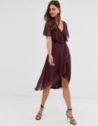 Asos Design Cape Back Dipped Hem Midi Dress-purple