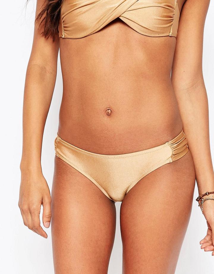 Vero Moda Gathered Side Detail Bikini Bottoms - Gold