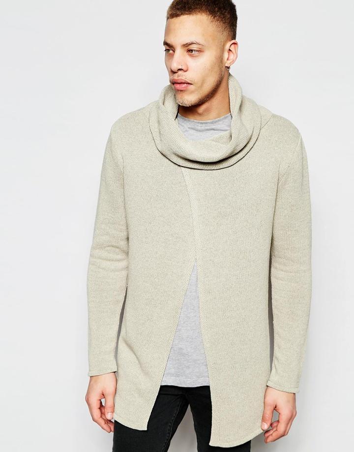 Asos Sweater With Cowl Neck And Wrap Front - Putty