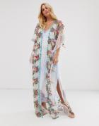 Aratta Maxi Kimono In Sheer Embroidered Mesh - White