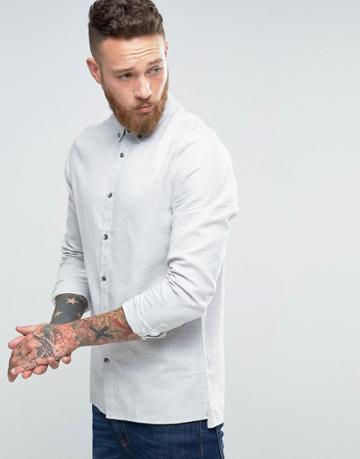 Hoxton Shirt Company Slim Smart Shirt With Square Hem - Gray