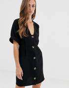 Asos Design Button Through Mini Wiggle Dress - Black