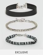 Designb London Cuff & Woven Bracelets In 3 Pack Exclsuive To Asos - Silver