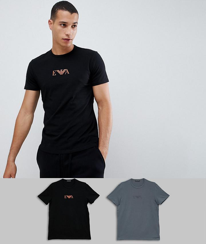 Emporio Armani Eva Eagle Logo 2 Pack T-shirts In Black/gray - Black