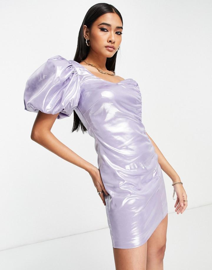 & Other Stories Polyester Metallic One Shoulder Mini Dress In Lilac - Lilac-purple