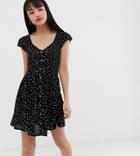 Brave Soul Petite Smock Dress With Mini Buttons In Heart Print - Black