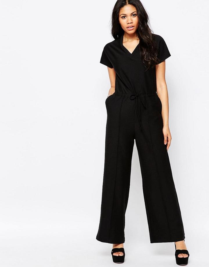 Daisy Street Jumpsuit With Tie Waist - Black