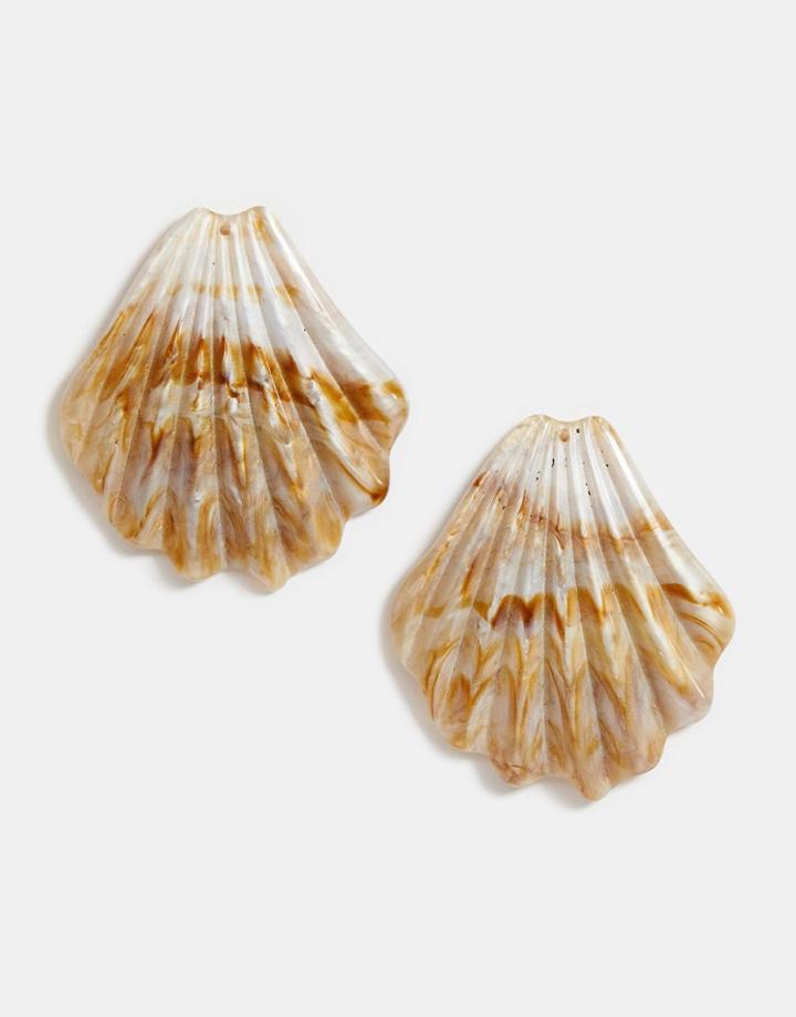 Asos Design Earrings In Marbled Resin Shell Design - Multi