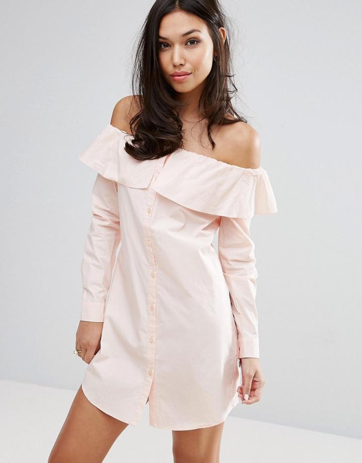 Fashion Union Off Shoulder Shirt Dress - Pink