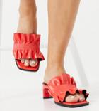 Asos Design Wide Fit Wade Ruched Mid Heel Mules In Hot Tomato-red