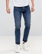 Asos Slim Ankle Grazer Jeans With Turn Down Raw Hems In Dark Wash - Bl