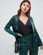 Prettylittlething Satin Jacquard Oversized Blazer In Green - Green