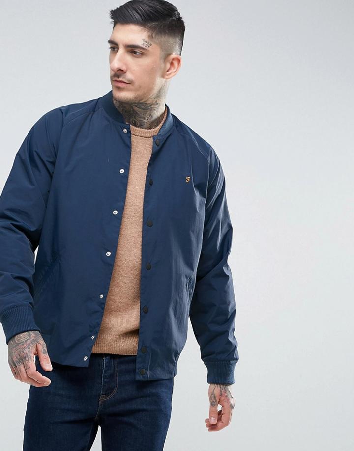 Farah Bellinger Zip Through Nylon Bomber In Navy - Navy