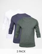 Asos Muscle Long Sleeve T-shirt With Crew Neck 3 Pack Save 21%