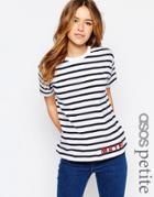 Asos Petite T-shirt In Stripe With Maybe Print - Multi
