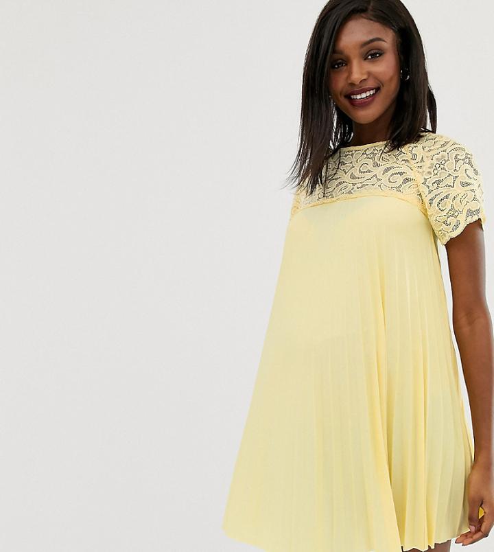Asos Design Maternity Lace And Pleat Detail Swing Mini Dress