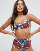 Asos Mix And Match Longline Bandeau Bikini Top In Mexican Floral Print - Multi