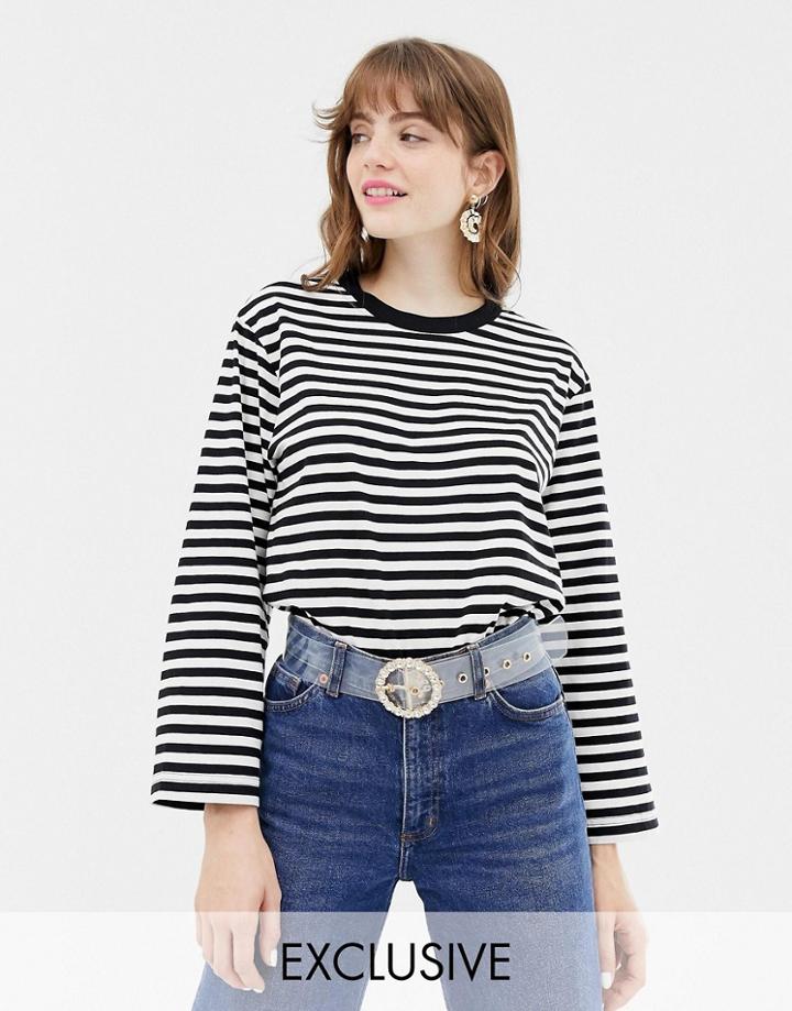 Monki Oversized Long Sleeved Top In Black Stripe