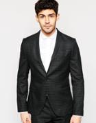 Selected Homme Skinny Check 1 Button Blazer With Stretch - Black