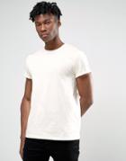 Asos T-shirt With Roll Sleeve In Off White - White