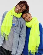Collusion Unisex Blanket Scarf In Neon Green - Green