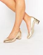Aldo Falia Gold Leather Block Mid Heeled Shoes - Gold