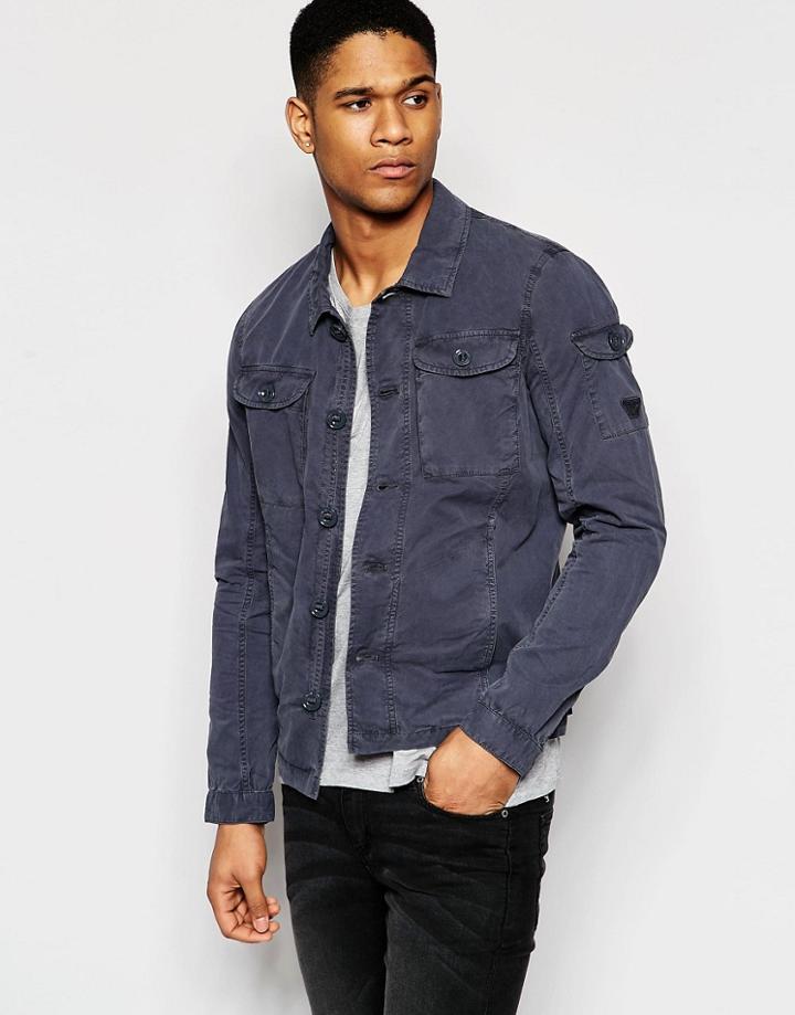 Armani Jeans Jacket In Garment Dyed Cotton - Black