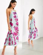 Asos Edition Maxi Trapeze Dress With Oversized Floral Embroidery-blues
