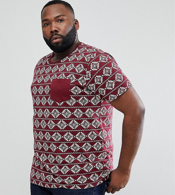 Brave Soul Plus All Over Geo-tribal Print T-shirt - Red