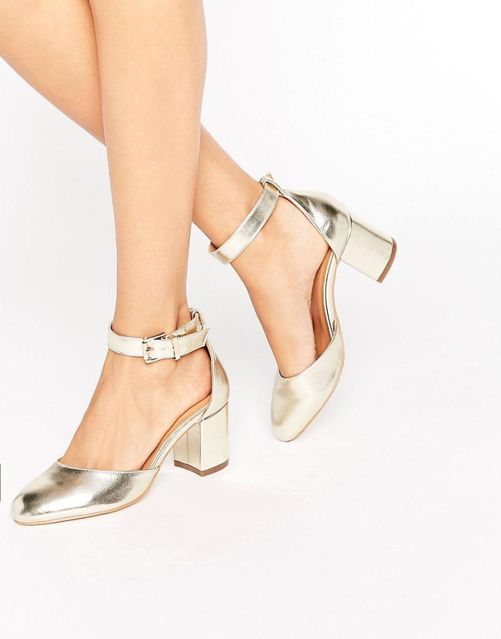 Raid Jane Gold Ankle Strap Heeled Shoes - Gold