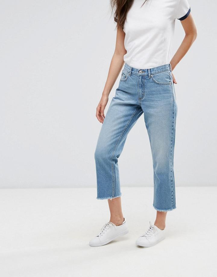 Only Straight Cropped Jeans - Blue