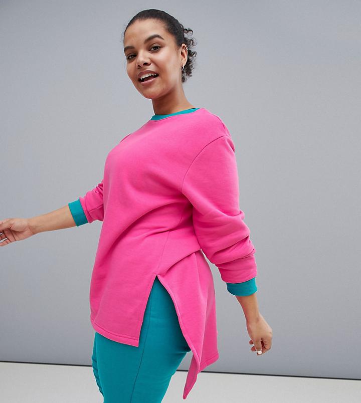 South Beach Plus Color Block Longline Sweatshirt - Pink