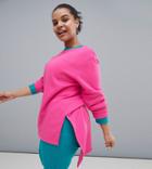 South Beach Plus Color Block Longline Sweatshirt - Pink