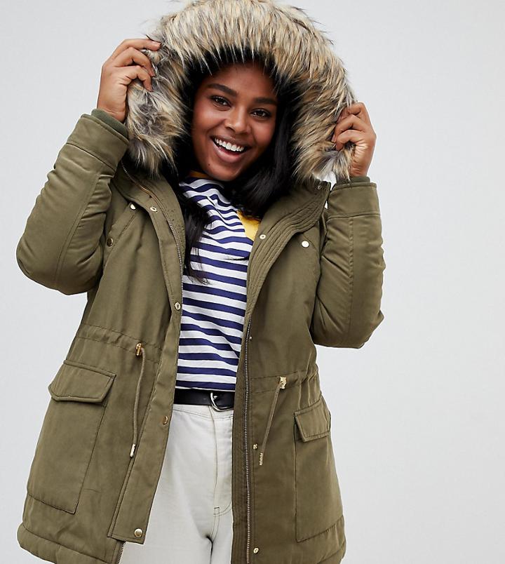Junarose Faux Fur Trim Parka - Green