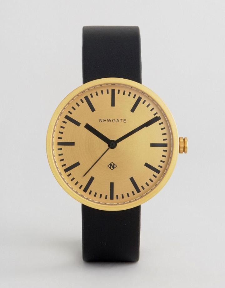 Newgate Drummer Black Leather Watch With Gold Dial - Black