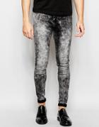 Cheap Monday Jeans Him Spray Stretch Super Skinny Fit Coarse Black Acid Wash - Coarse