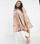 Naanaa Plus Tiered Smock Dress In Stone-neutral