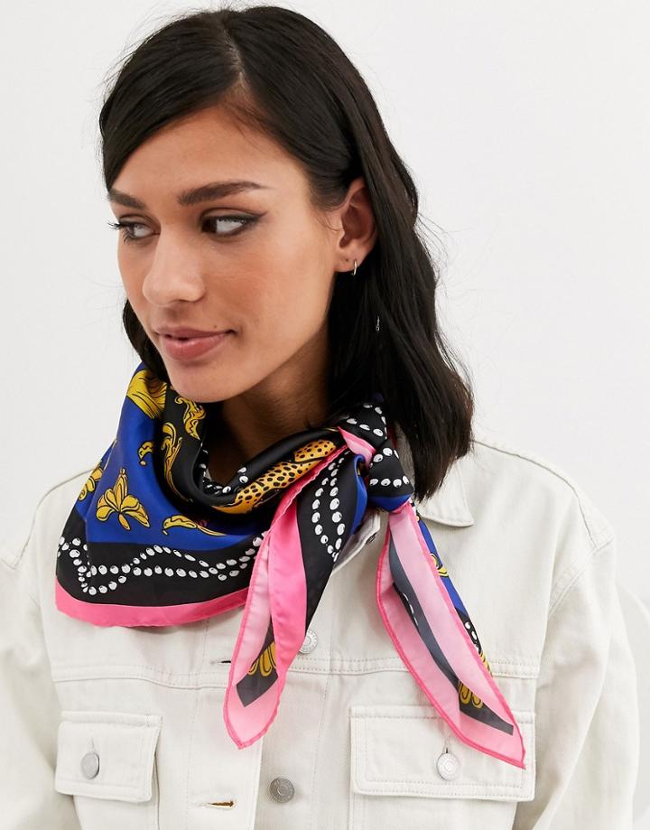 Monki Floral Print Scarf In Blue