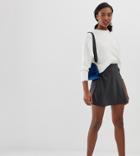 Asos Design Tall Bias Cut Satin Mini Skirt-black