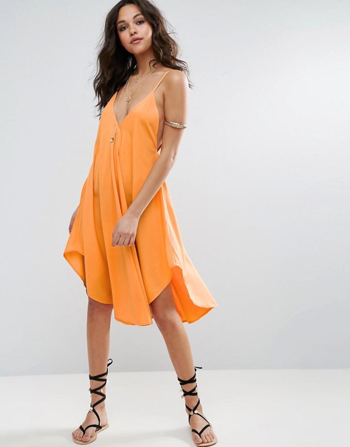 Asos Cami Beach Dress With Dipped Hem - Orange