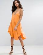 Asos Cami Beach Dress With Dipped Hem - Orange