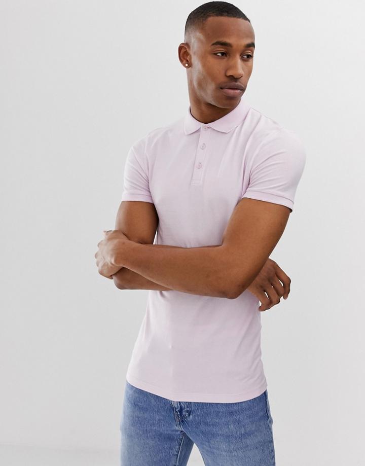 Asos Design Muscle Jersey Polo In Pink - Pink