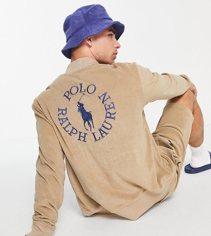 Polo Ralph Lauren X Asos Exclusive Collab Bomber Jacket With Back Print Circle Logo In Tan-brown