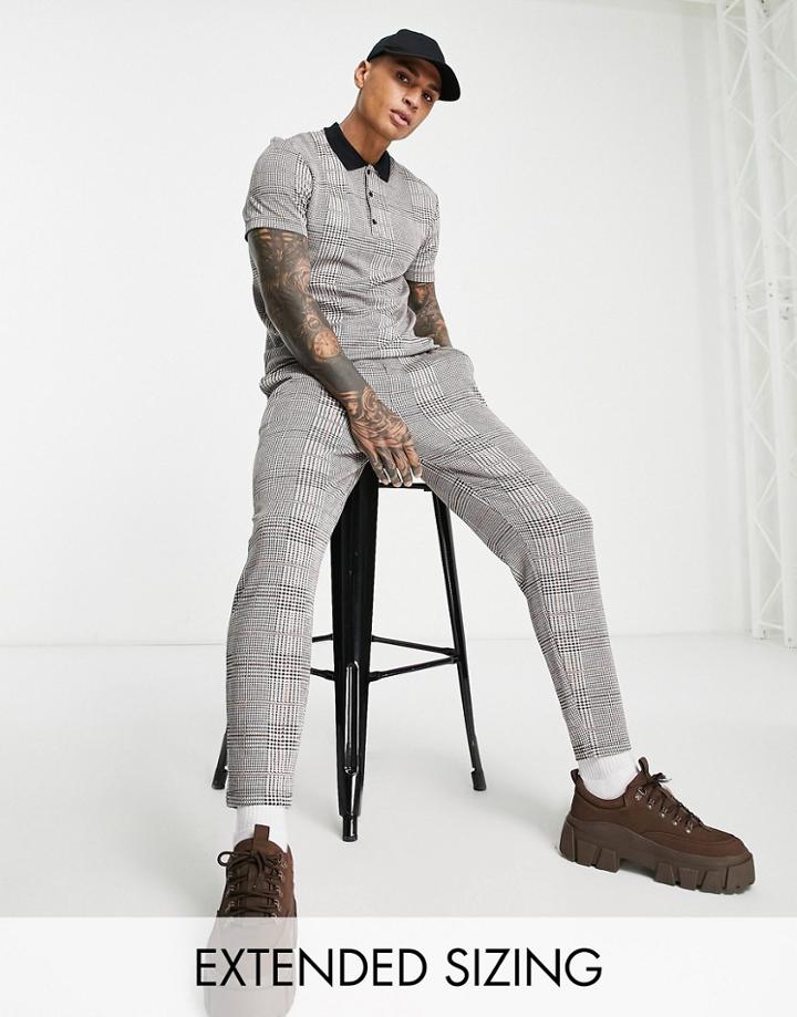Asos Design Set Polo T-shirt In Smart Check-multi