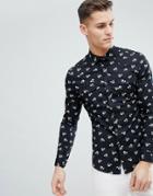 Asos Design Skinny Western Floral Print Shirt - Black