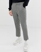 Asos Design Slim Crop Smart Pants In Gray Micro Check With Blue Stripe